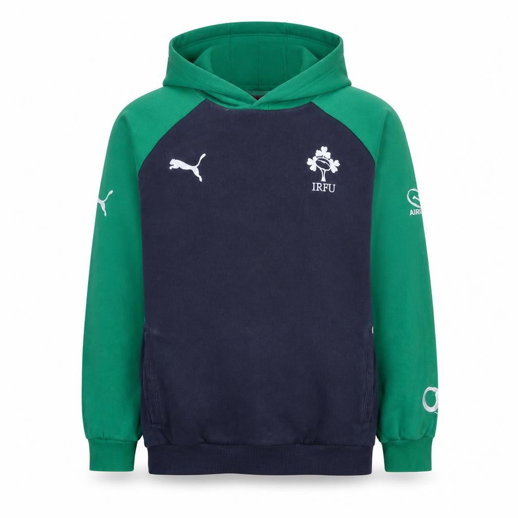 Front view of Puma boys’ green & navy irfu hoodie sweatshirt, size 14, (164) cotton blend