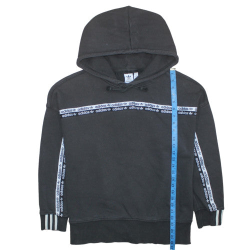 Adidas Womens Black Hooded Pullover Sweatshirt Size 14 Logo Trim