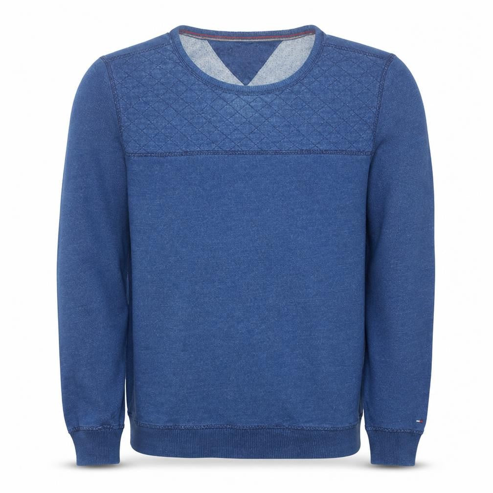 Front view of Hilfiger Denim Men's Blue Quilted Crew Neck Sweatshirt XL