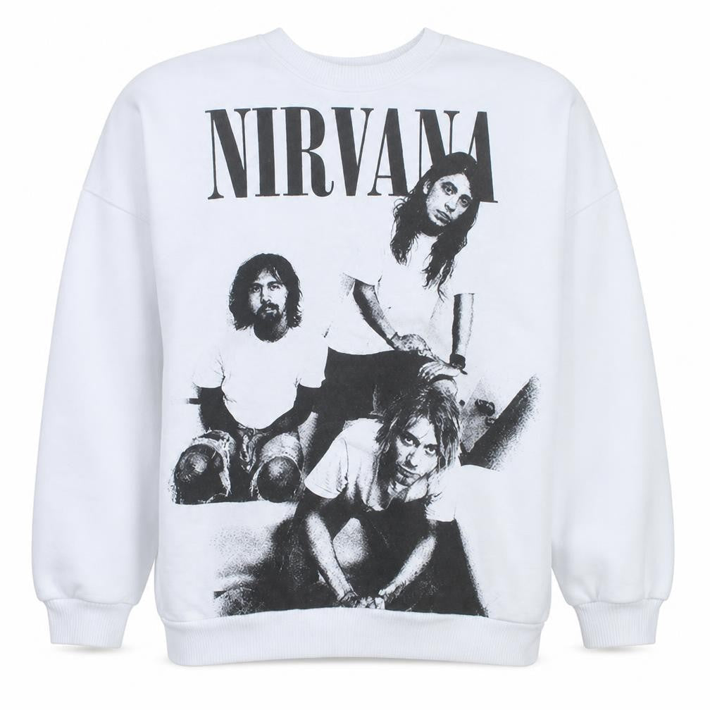 Bershka Women White Nirvana Graphic Print Pullover Sweatshirt Size S