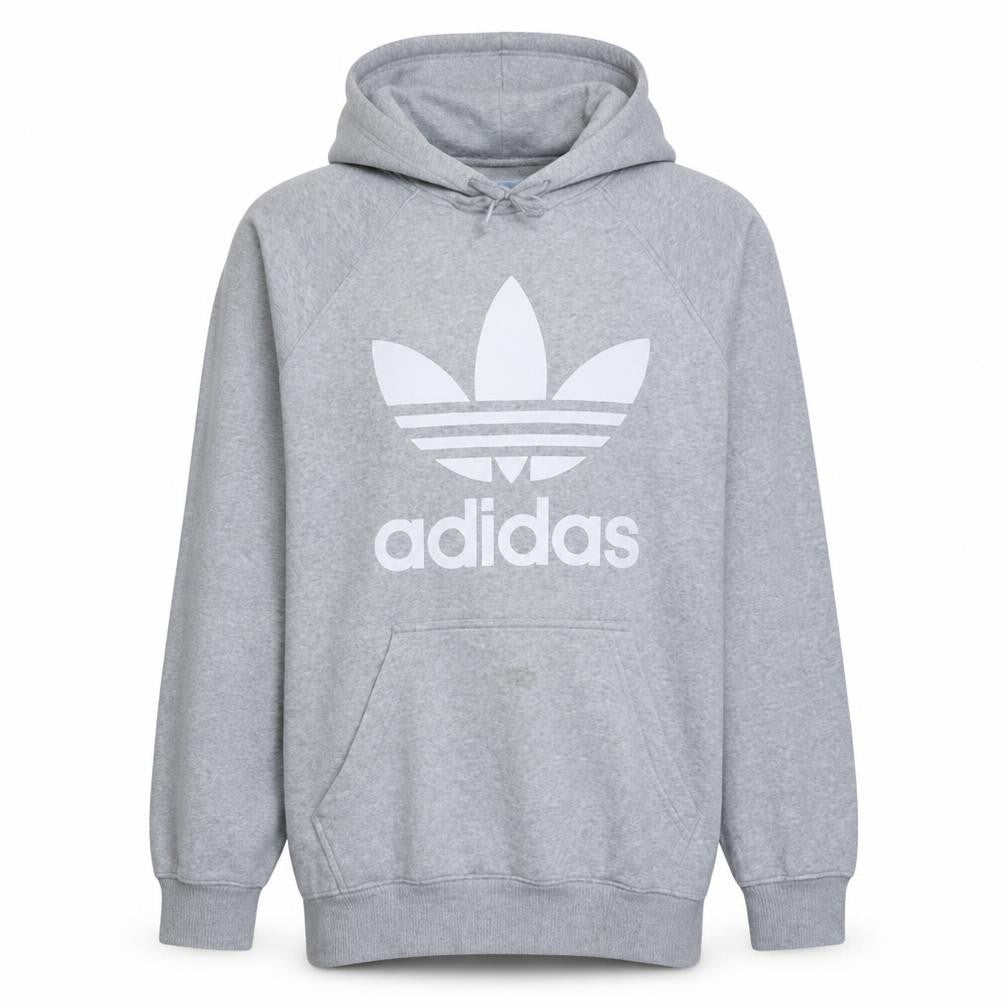 Adidas Mens Grey Pullover Hoodie M Sports Fleece Graphic Logo