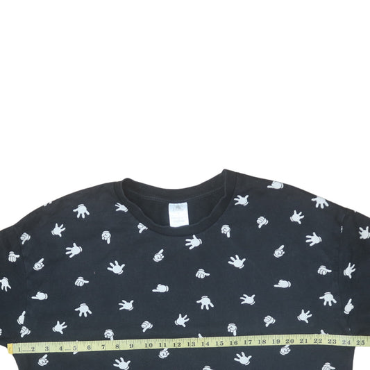 Disney Women Black Mickey Hands Crew Neck Sweatshirt Size 14