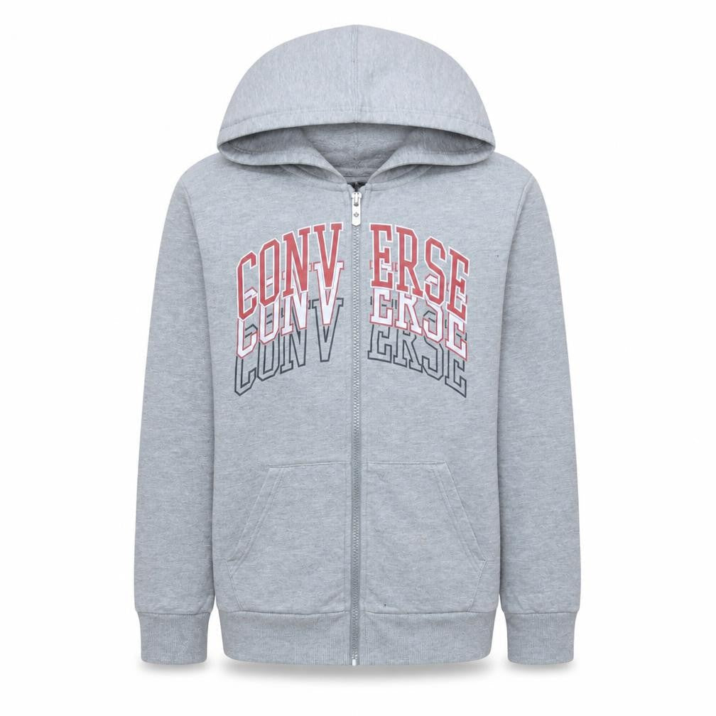 Front view of Converse boys’ grey full zip logo hoodie 12-13 years