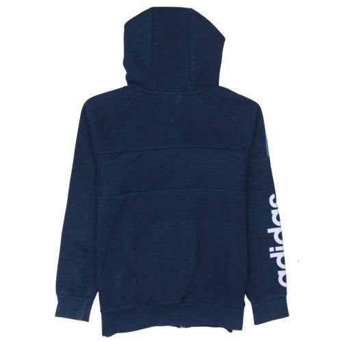 Adidas Boys Blue Full Zip Hoodie 13-14 Years Regular Fit Fleece Sweatshirt