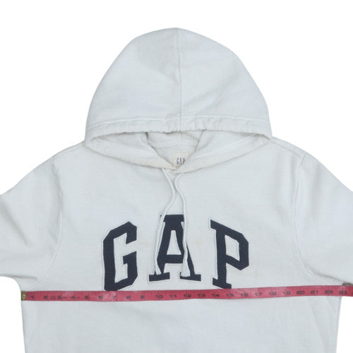 GAP Mens White Pullover Hoodie L Logo Fleece Sweatshirt