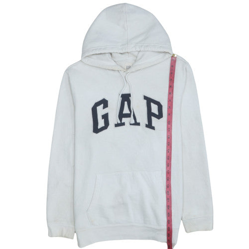GAP Mens White Pullover Hoodie L Logo Fleece Sweatshirt