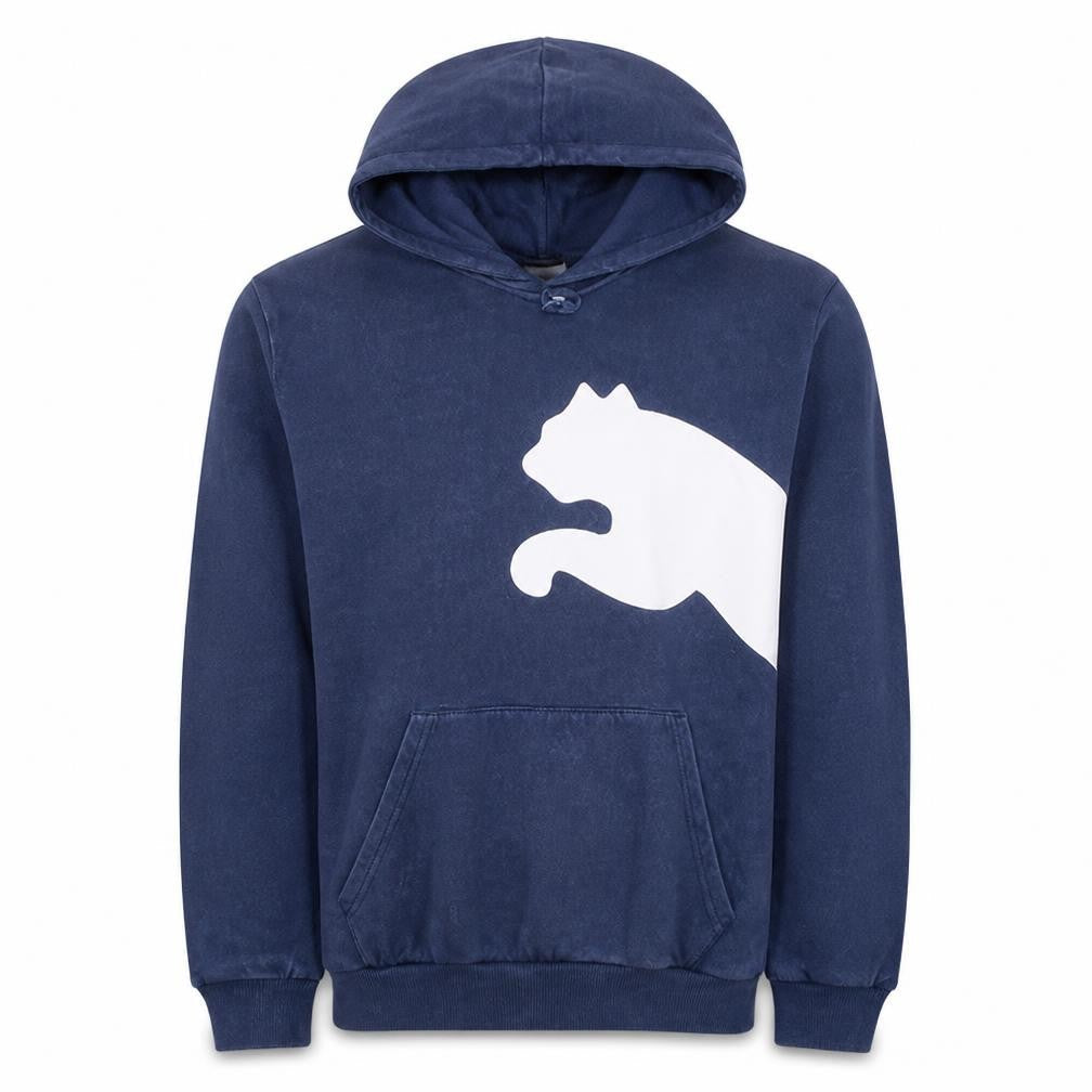 Puma Men's Blue Pullover Hoodie L Sports Graphic Print Fleece