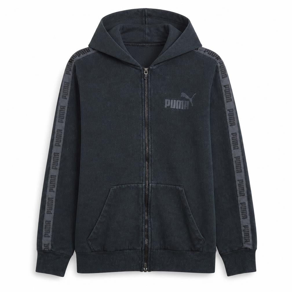 Front view of Puma Men's Black Full Zip Hoodie Sweatshirt S Fleece Logo Sportswear
