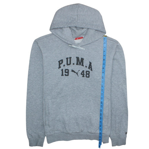 Puma Mens Grey Pullover Hoodie L Sports Logo Fleece Sweatshirt