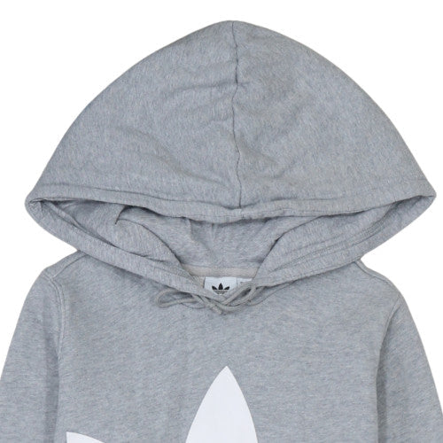Adidas Women’s Grey Pullover Hoodie Size 8 Logo Print Sweatshirt