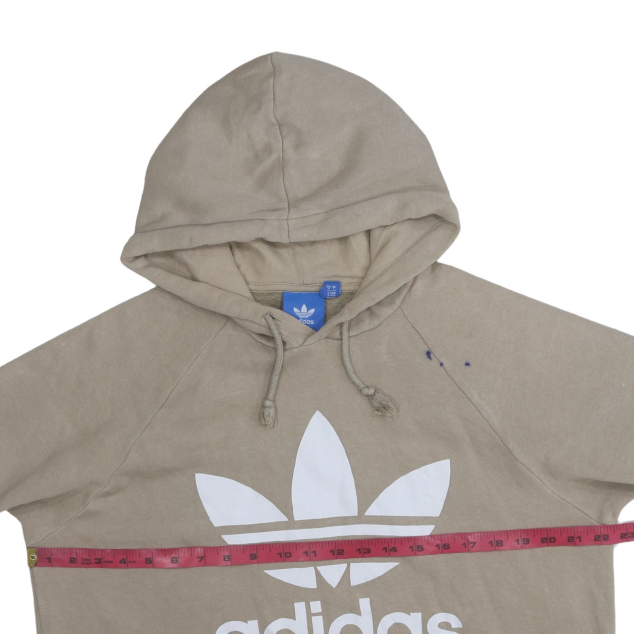adidas Men Beige Pullover Hoodie Medium Logo Fleece Sweatshirt