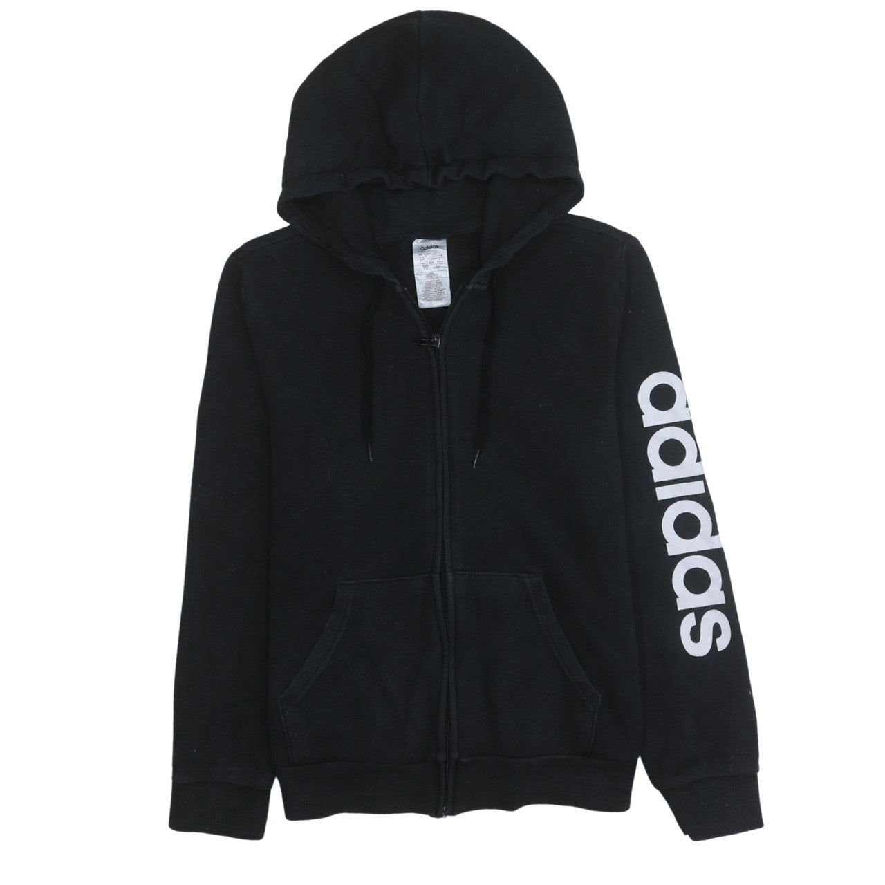 Adidas Women Black Full Zip Hoodie Size 16-18 Lined Logo Cotton Blend