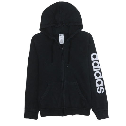 Adidas Women Black Full Zip Hoodie Size 16-18 Lined Logo Cotton Blend