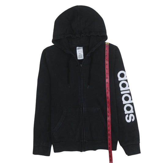 Adidas Women Black Full Zip Hoodie Size 16-18 Lined Logo Cotton Blend