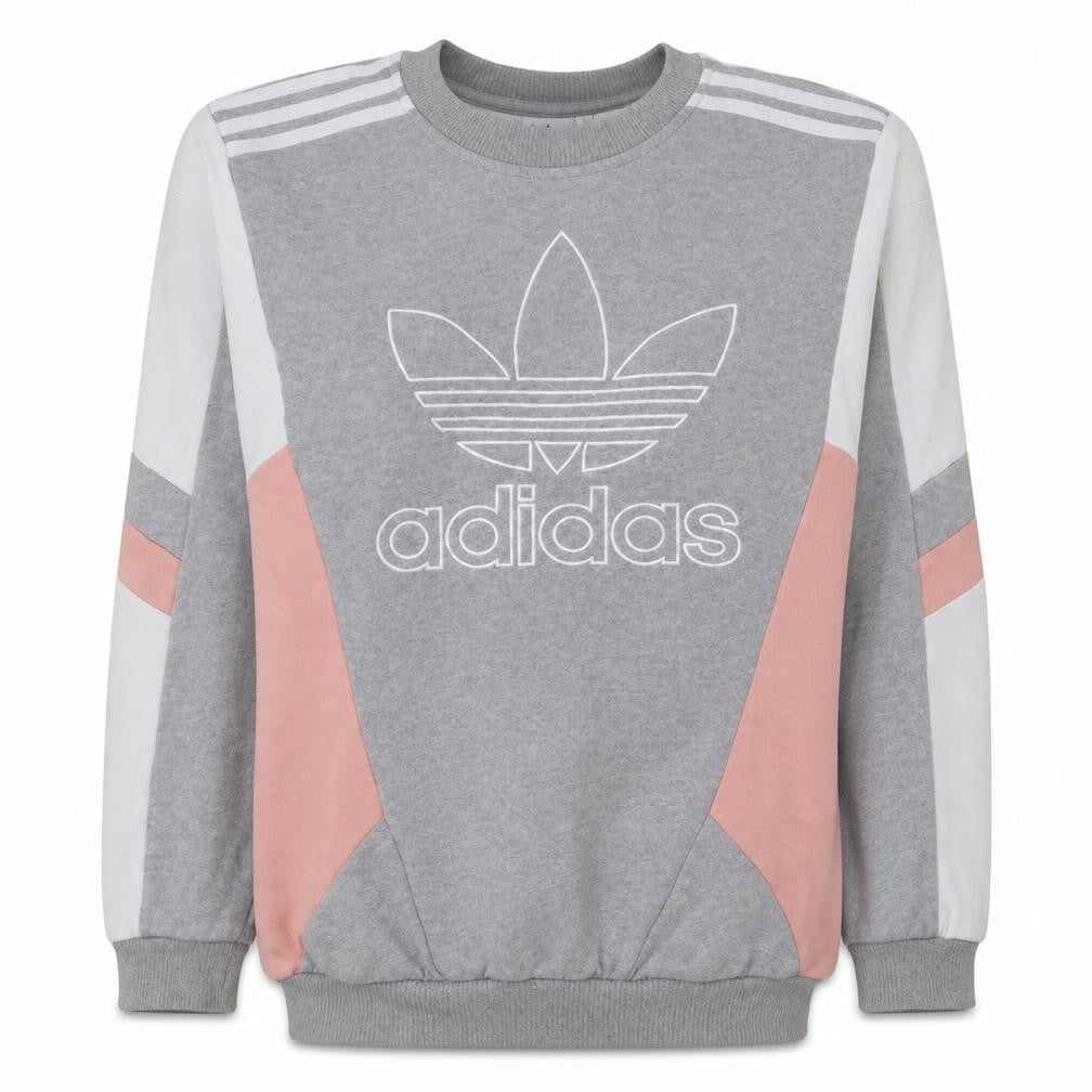 Front view of Adidas Women Grey Pink Colourblock Crew Neck Sweatshirt, size 4