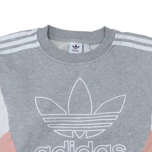 Adidas Women Grey Pink Colourblock Crew Neck Sweatshirt Size 4