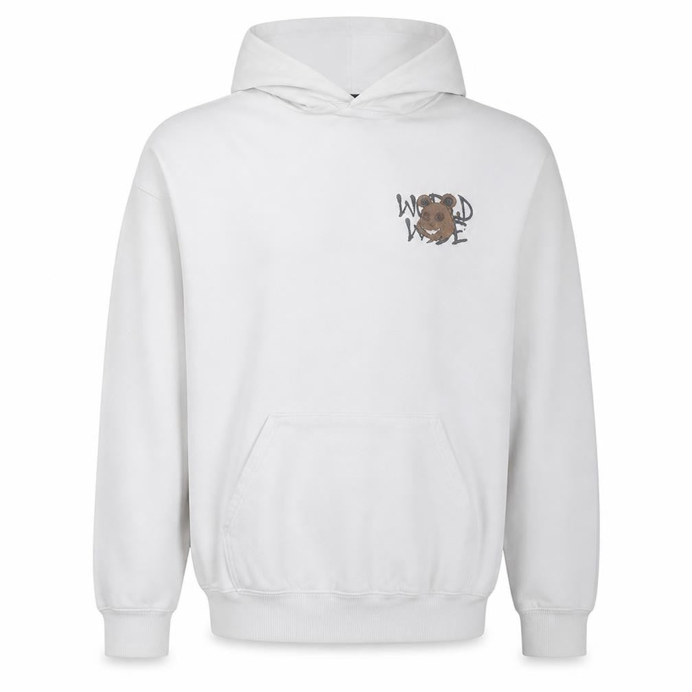 Front view of boohooMAN Men's White Pullover Hoodie Small Graphic Bear Print