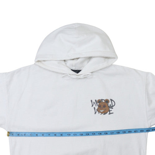 BoohooMAN Men's White Pullover Hoodie Small Graphic Bear Print