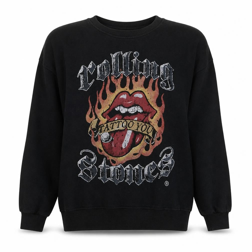Pull & Bear Women Black Rolling Stones Graphic L Sweatshirt