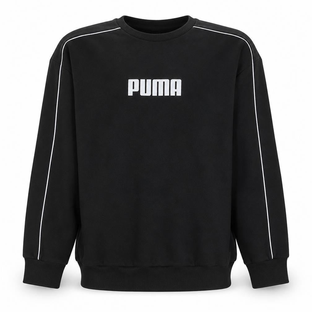 Front view of Puma Men’s Black Crew Neck Pullover Sweatshirt M Regular Fit