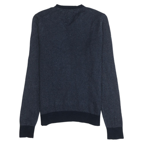 Tommy Hilfiger Men's Blue V-Neck Herringbone Cotton Jumper S