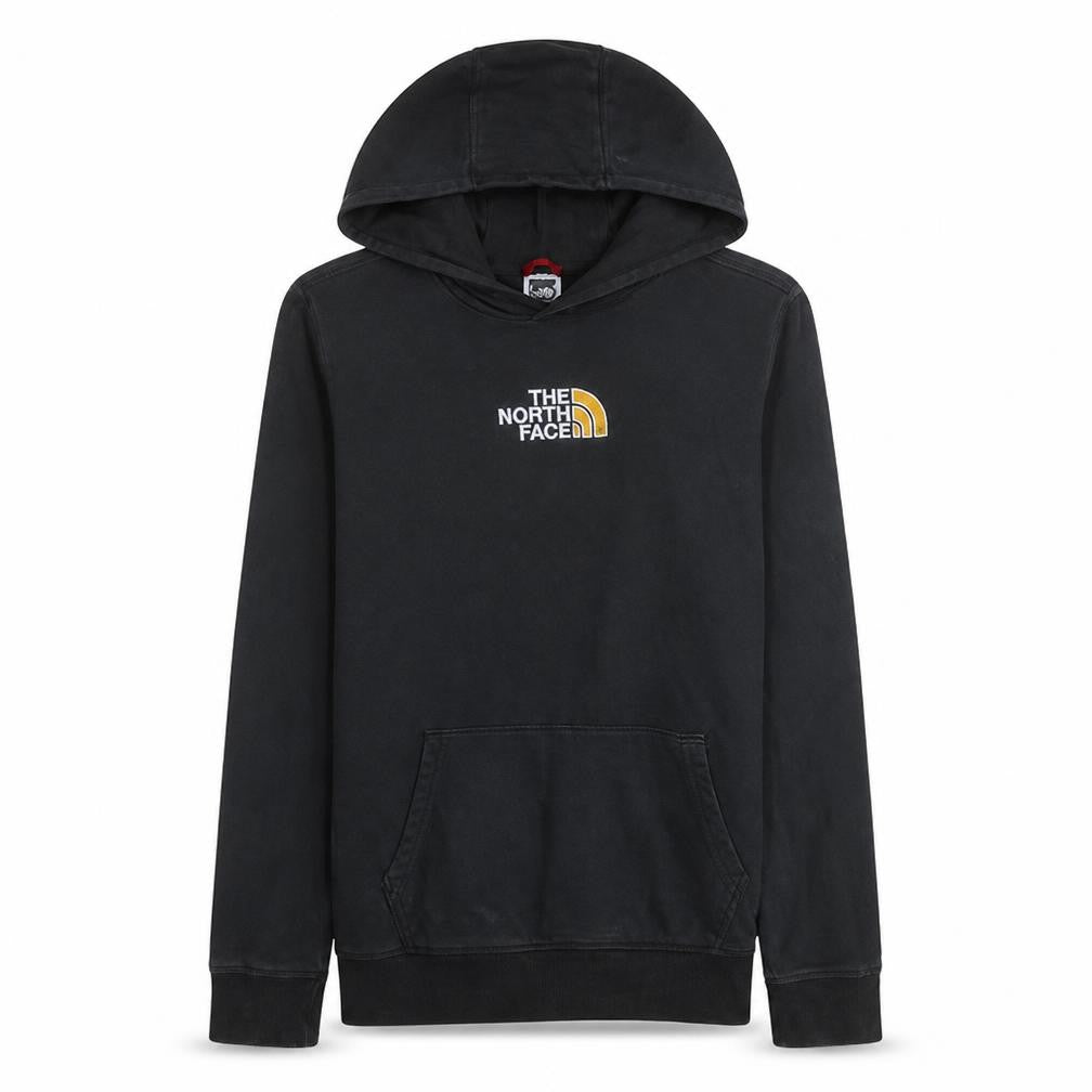 Front view of The North Face boys’ black xl pullover hoodie with logo