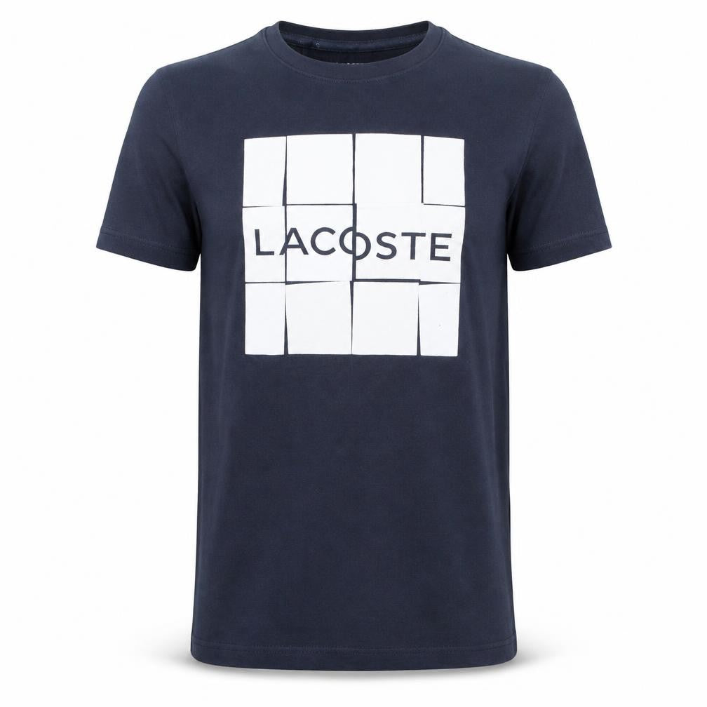 Front view of Lacoste Sport Men's Blue XS Graphic Logo Crew Neck T-Shirt