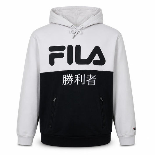 FILA Men's Black & White Logo Pullover Hoodie Size M