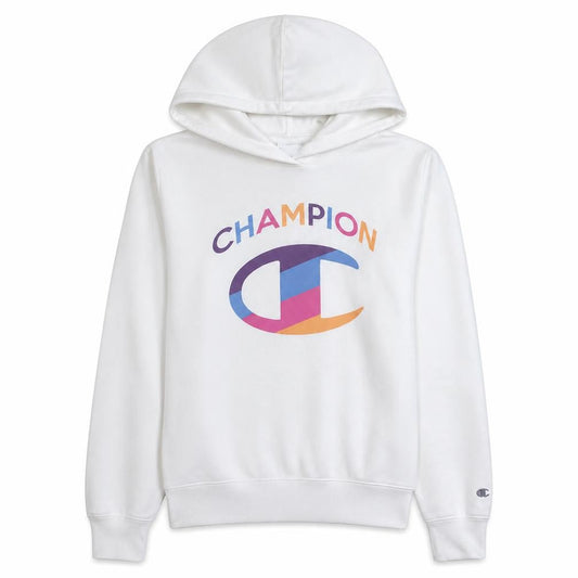 Champion Women White Hoodie Medium Pullover Cotton Blend Logo Print
