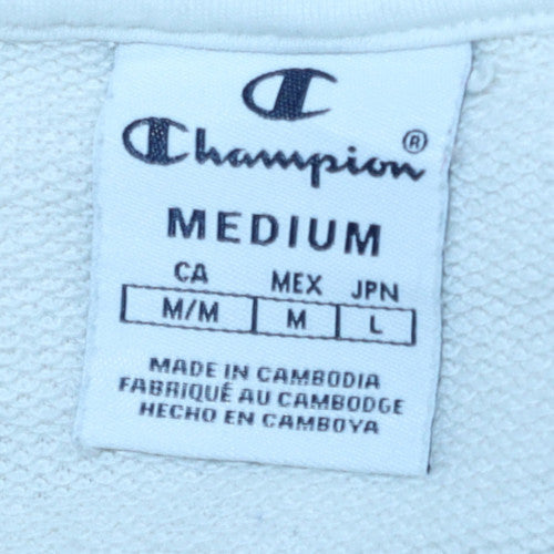 Champion Women White Hoodie Medium Pullover Cotton Blend Logo Print