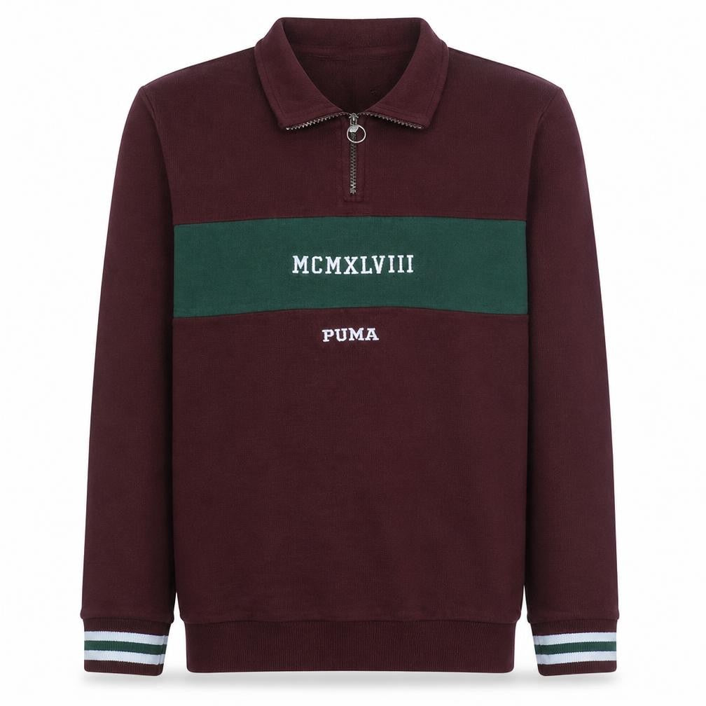 Puma Mens Burgundy Green 1/4 Zip Pullover Sweatshirt Size S