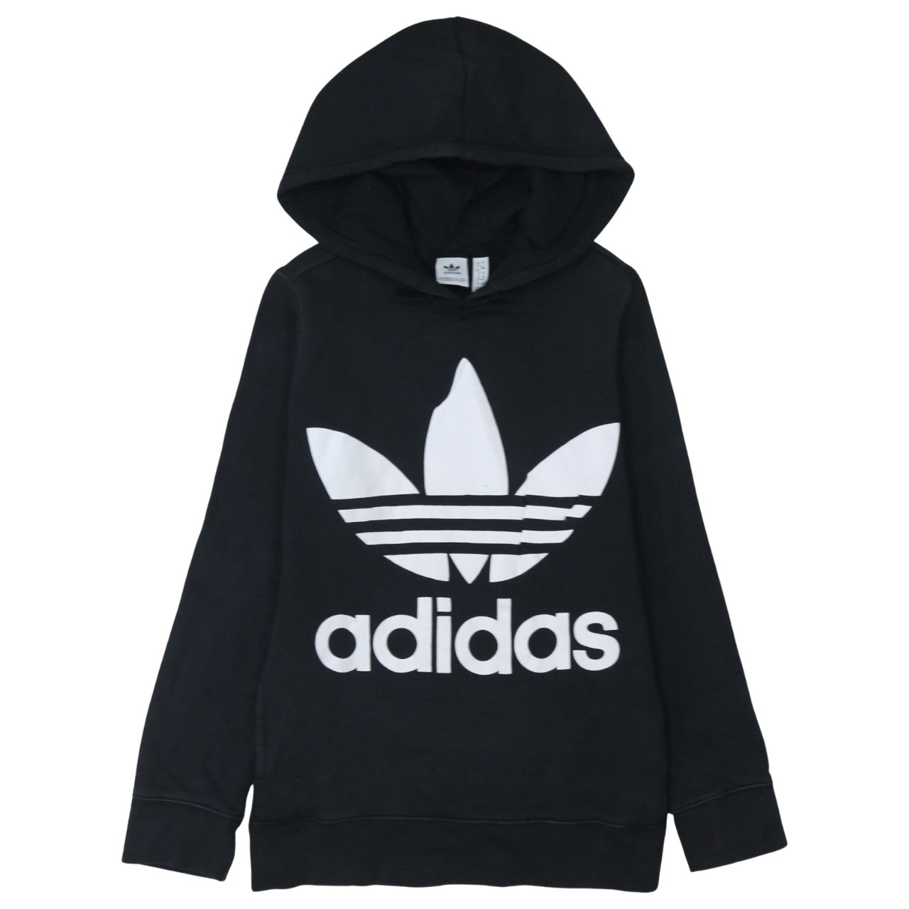 Adidas Womens Black Hooded Pullover Sweatshirt Size 12 Logo Print