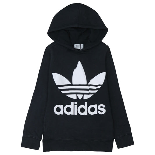 Adidas Womens Black Hooded Pullover Sweatshirt Size 12 Logo Print