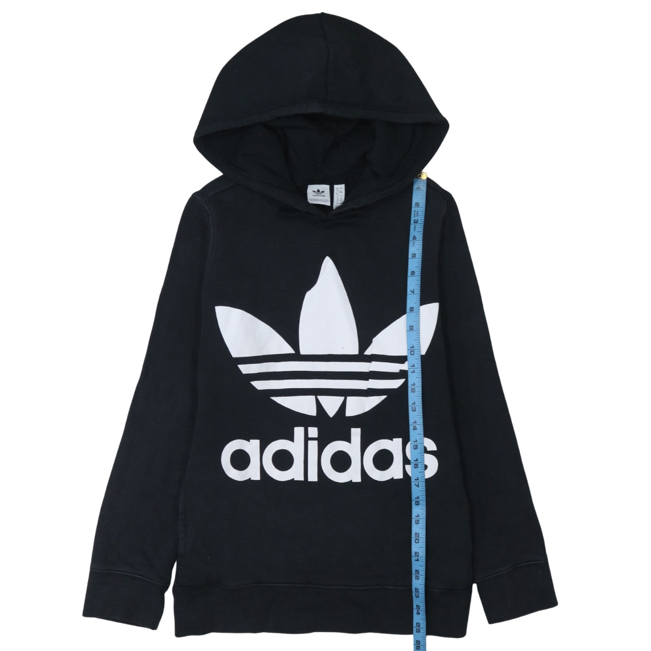 Adidas Womens Black Hooded Pullover Sweatshirt Size 12 Logo Print