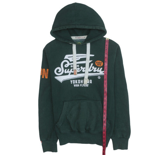 Superdry Mens Green Pullover Hoodie Small Graphic Print Fleece