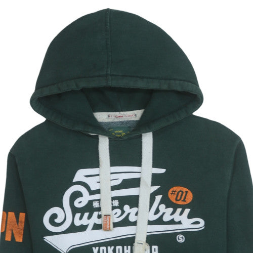 Superdry Mens Green Pullover Hoodie Small Graphic Print Fleece