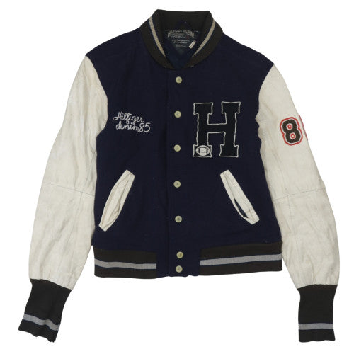 Tommy Hilfiger Mens Blue Varsity Bomber Jacket Medium Cotton Blend