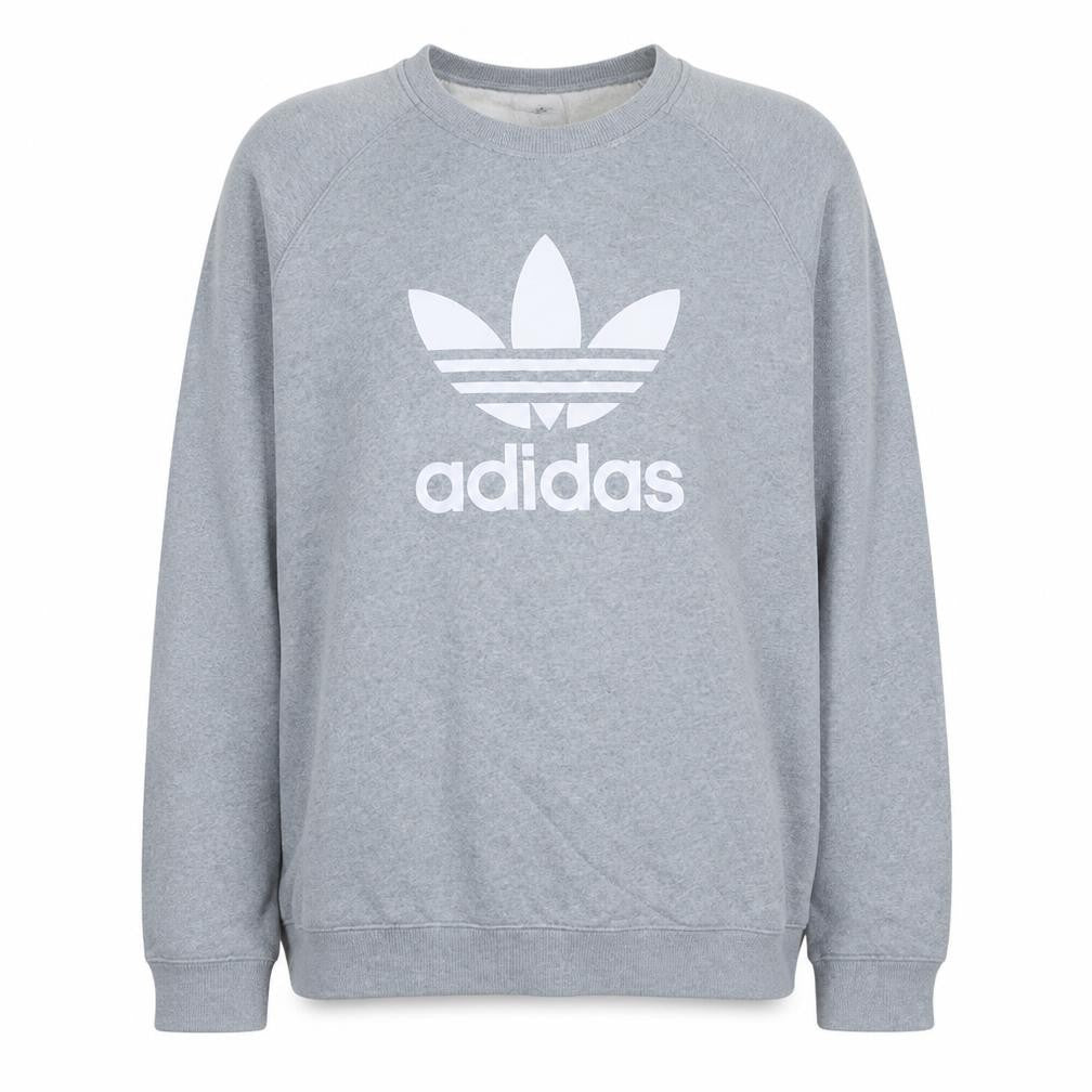 Front view of Adidas Men's Grey XL Pullover Sweatshirt Crew Neck Logo Fleece