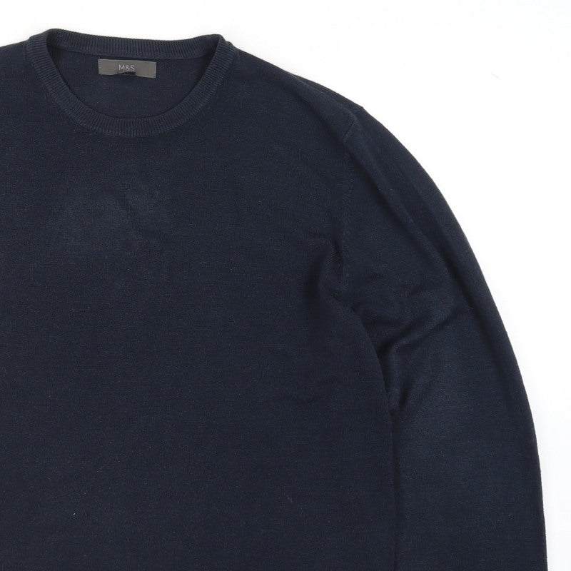 Additional view of Marks and Spencer Men's Blue L Crew Neck Cotton Blend Jumper