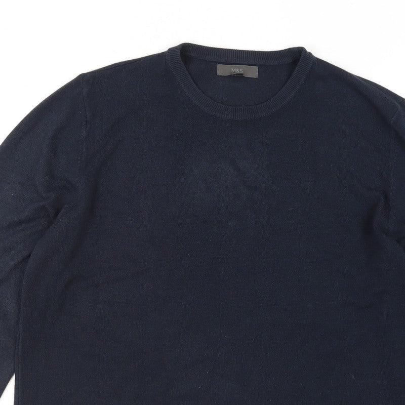 Additional view of Marks and Spencer Men's Blue L Crew Neck Cotton Blend Jumper