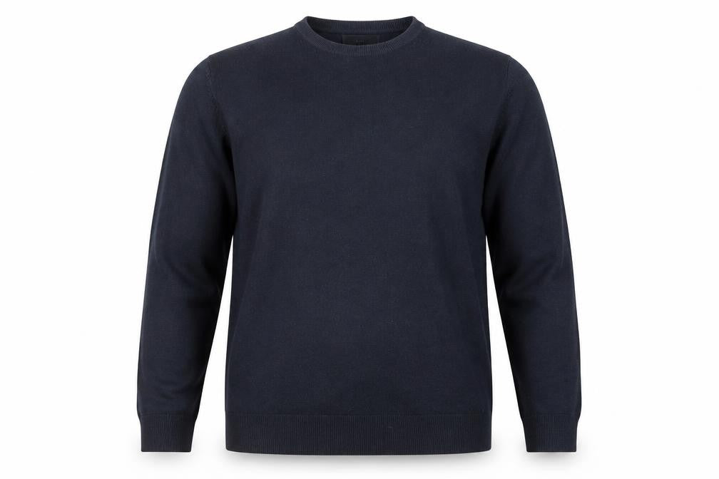 Front view of Marks and Spencer Men's Blue L Crew Neck Cotton Blend Jumper