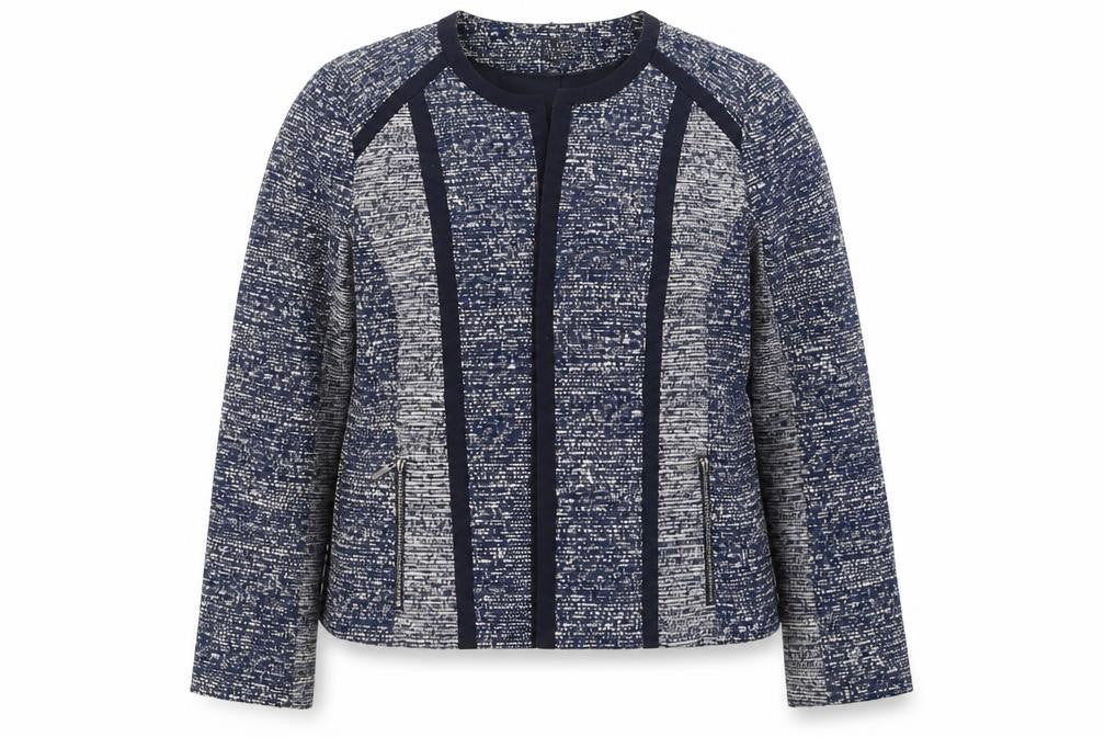 Marks & Spencer Women's Blue Tweed Collarless Blazer Size 16