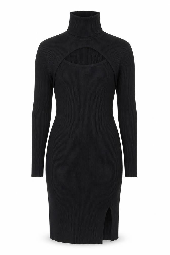 Pink Vanilla Women's Black Knit Bodycon High Neck Dress M