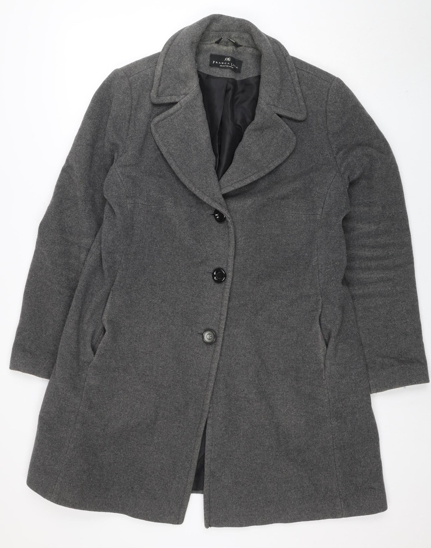 Franca Luca Women's Grey Wool Blend Mid-Length Overcoat Size 18