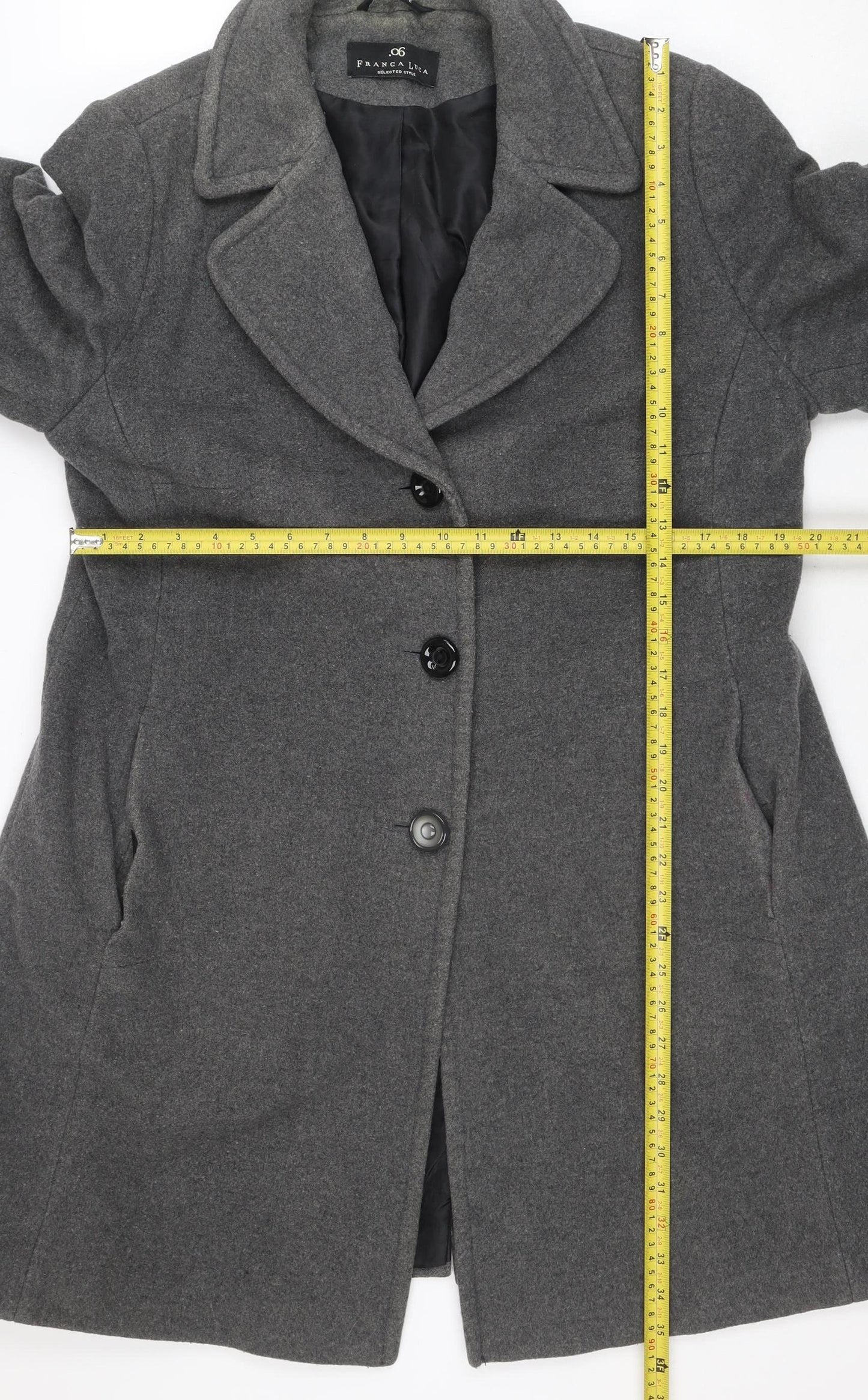 Franca Luca Women's Grey Wool Blend Mid-Length Overcoat Size 18