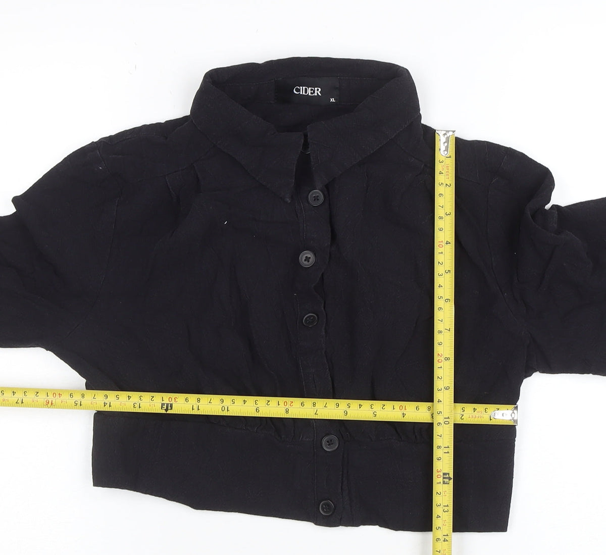 Cider Women Black Cropped Button-Up Long Sleeve Shirt XL