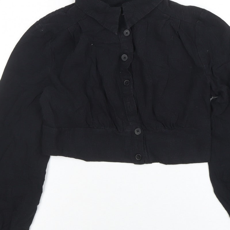 Cider Women Black Cropped Button-Up Long Sleeve Shirt XL