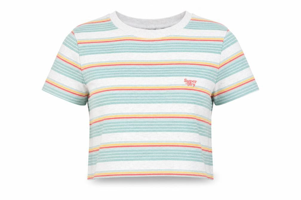 Superdry Womens Multicoloured Stripe Cropped T-Shirt UK 12