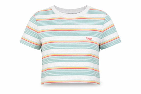 Superdry Womens Multicoloured Stripe Cropped T-Shirt UK 12
