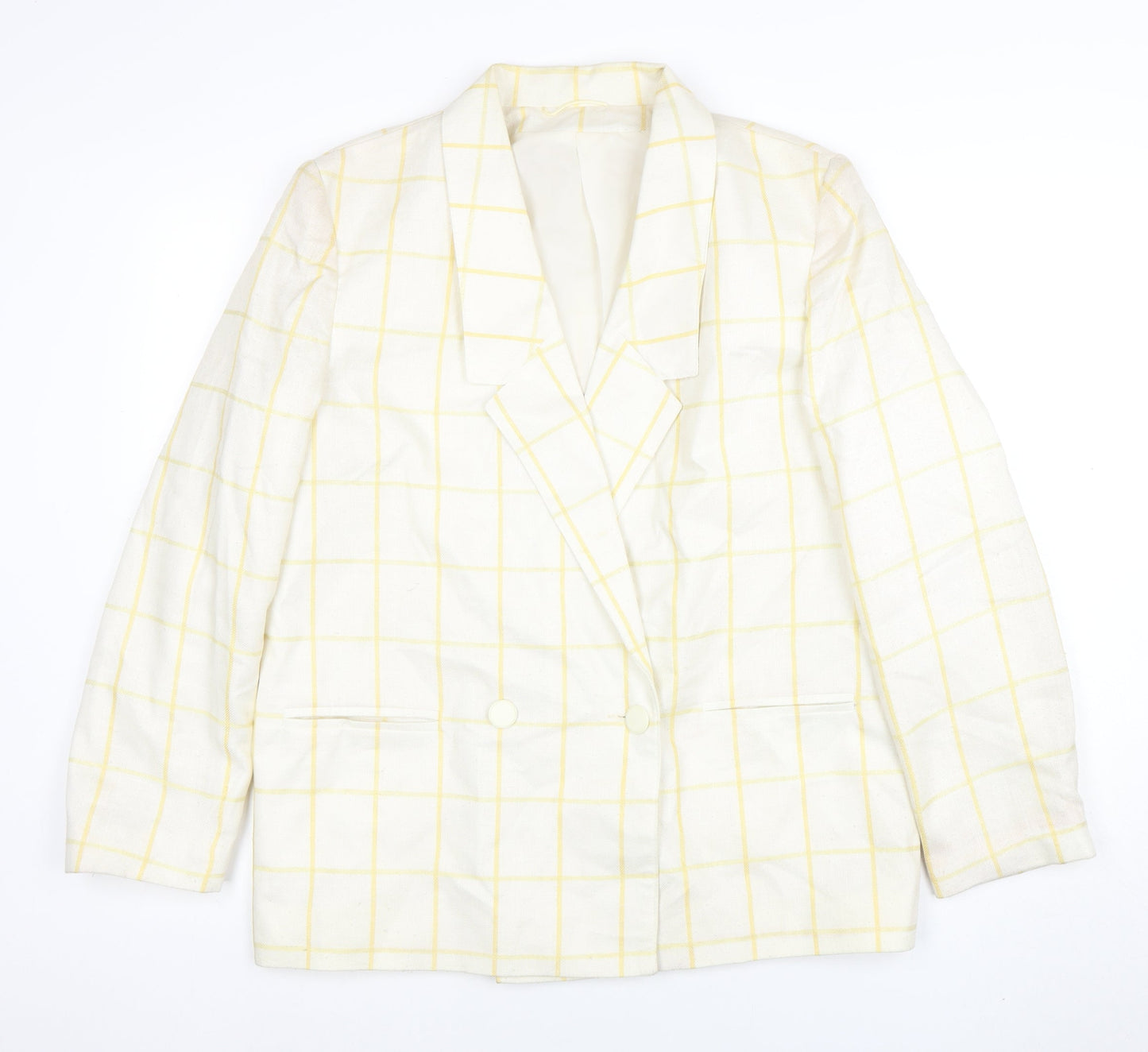 Principles Women's Ivory Yellow Check Double-Breasted Blazer Size 16